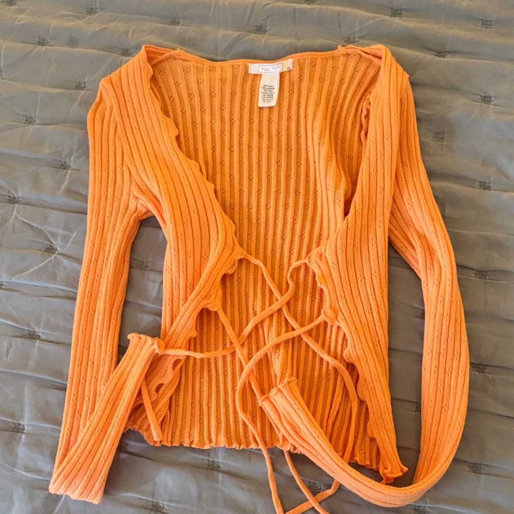 Full Tilt Orange Ribbed Cardigan